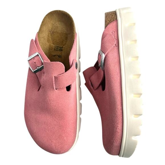 Birkenstock Papillio Boston Chunky Clog Suede Leather Candy Pink Size EU 38 NEW - Picture 7 of 16